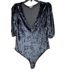 Don’t You Wish Velvet Plunging V-Neck Short Puffed Sleeve Bodysuit Free …